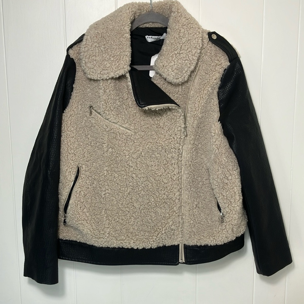 Peter Som Collective Faux Shearling Moto Jacket vegan grunge size 6